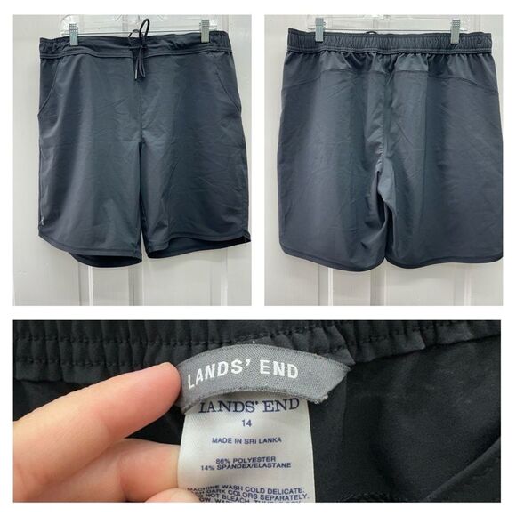 Lands' End black athletic shorts women's 14 drawstring in waistband - Picture 1 of 4